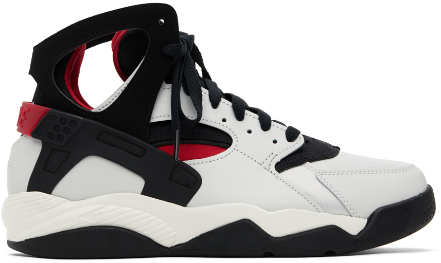 Shop Nike Black & Gray Air Flight Huarache Sneakers In Photon Dust/gym Red-