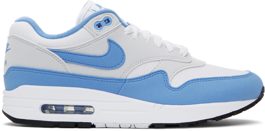 Shop Nike White & Blue Air Max 1 Sneakers In White/university Blu