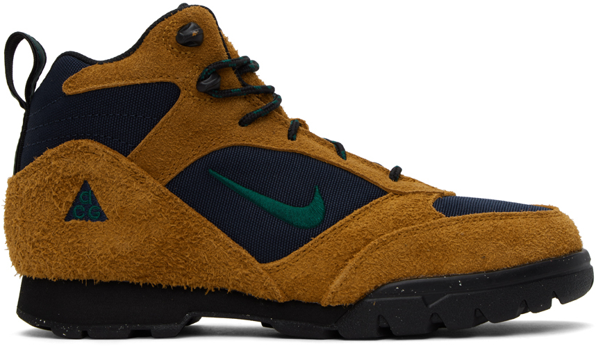 Nike Acg Torre Mid Canvas And Suede Hiking Boots In Burnt Sienna/dk Atomic Teal-midnight Navy-black