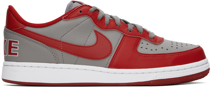 Shop Nike Gray & Red Terminator Low Sneakers In Medium Grey/varsity
