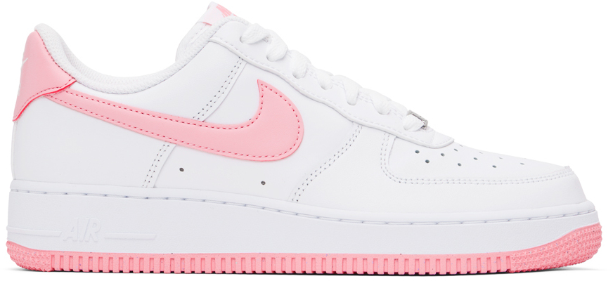 Nike White & Pink Air Force 1 '07 Sneakers In White/pink Rise-whit