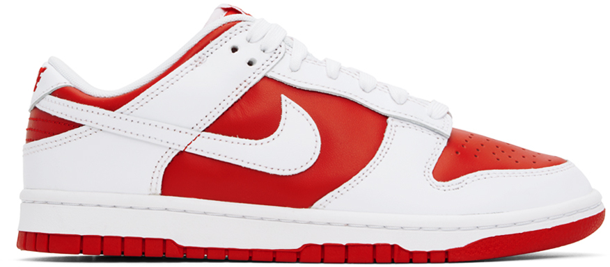 Red & White Dunk Low Retro Sneakers by Nike on Sale