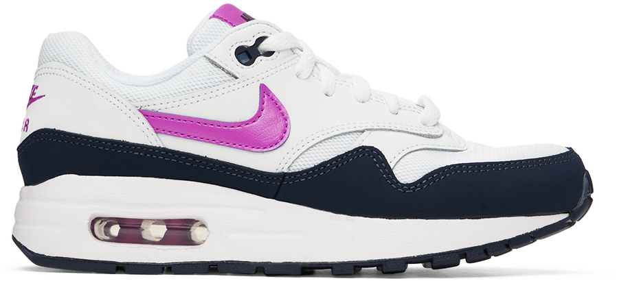 Nike Kids White & Purple Air Max 1 Big Kids Sneakers In White/fuchsia