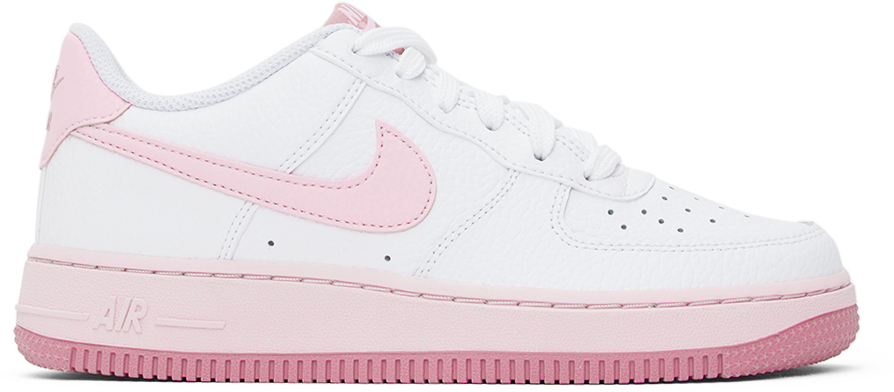 Nike Kids White Air Force 1 Big Kids Sneakers In White/pink Foam