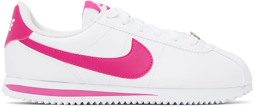 Nike Kids White Cortez Basic Sl Big Kids Sneakers In White/pink Prime