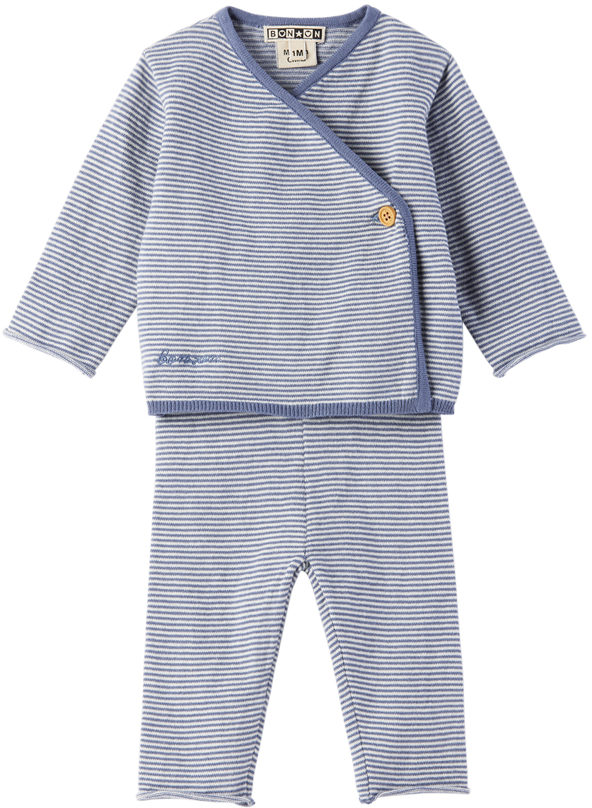 Shop Bonton Baby Blue Dipsy Pyjama Set In Rayure Bleue