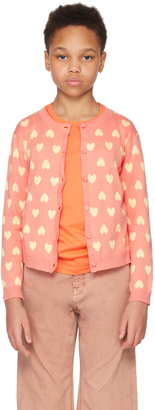 Shop Bonton Kids Pink Lilou Cardigan In Jacquard Rose Or