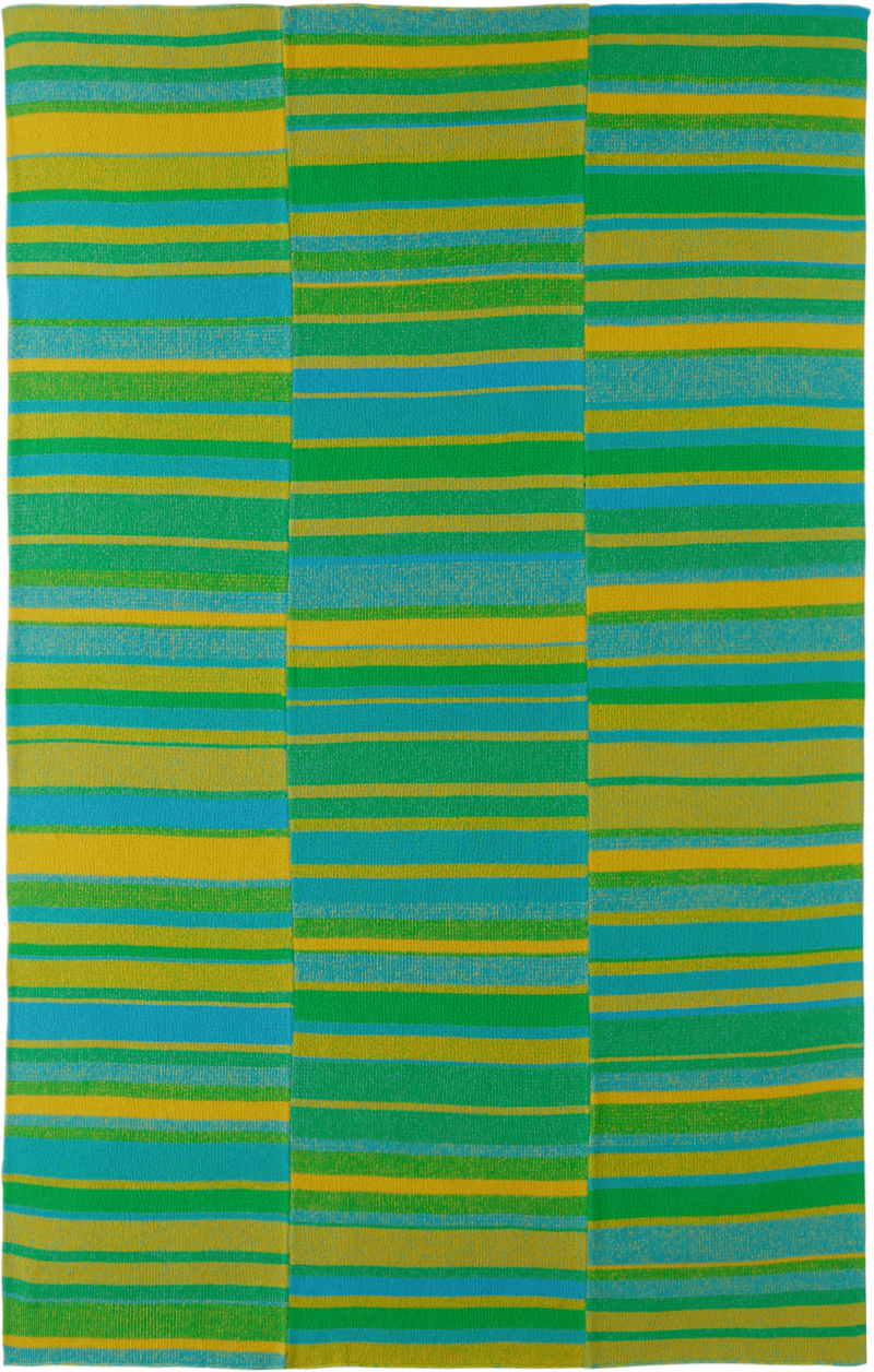 Shop The Elder Statesman Green & Blue Stripe Super Soft Blanket In Sunshine/gecko/blue
