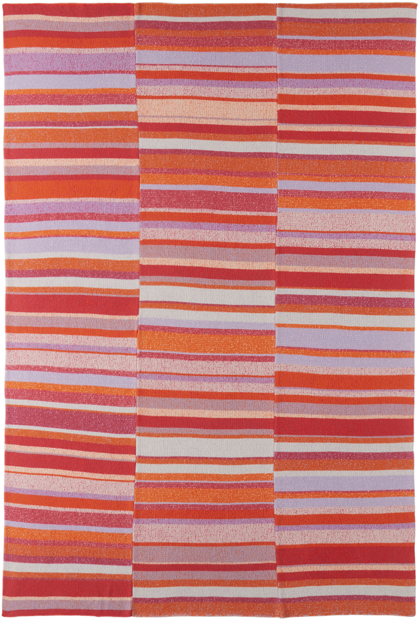 The Elder Statesman Pink & Orange Stripe Super Soft Blanket In Wis/ivr/flg/bnf