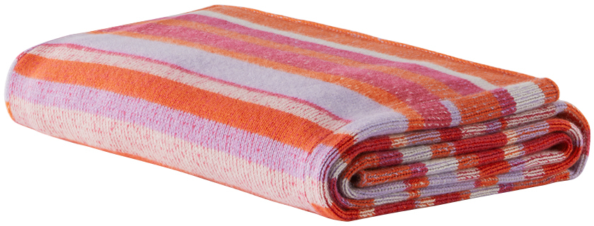 The Elder Statesman Pink & Orange Stripe Super Soft Blanket In Wis/ivr/flg/bnf