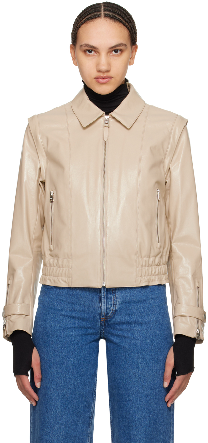 Beige Amoree Leather Jacket by MACKAGE on Sale