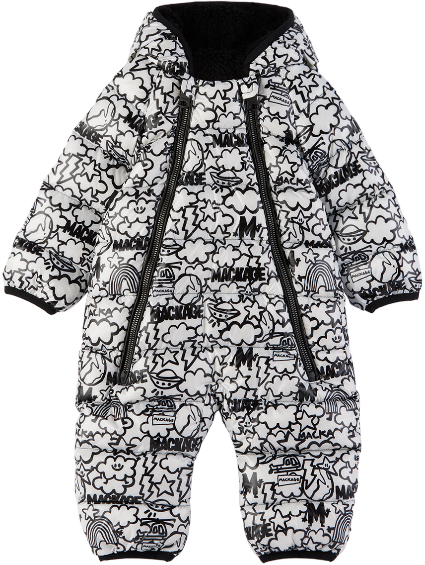Shop Mackage Baby Black & White Mathew Langille Edition Bambi Down Snowsuit In Print