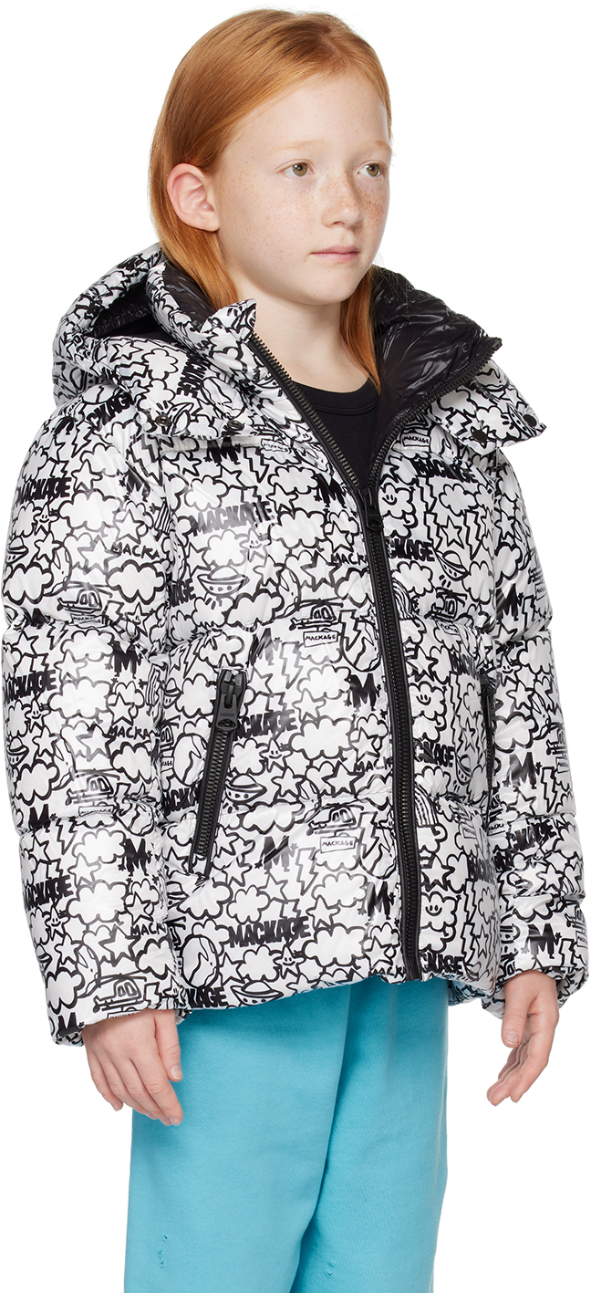 Mackage X Matthew Langille Kids' Jesse Water Repellent 800 Fill Power Recycled Down Jacket With Hood In Print