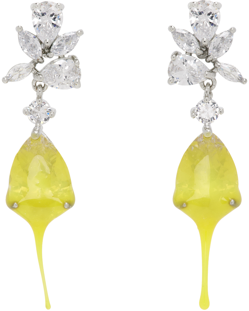 Shop Ottolinger Ssense Exclusive Silver & Yellow Flower Dip Earrings In Yellow Yellow