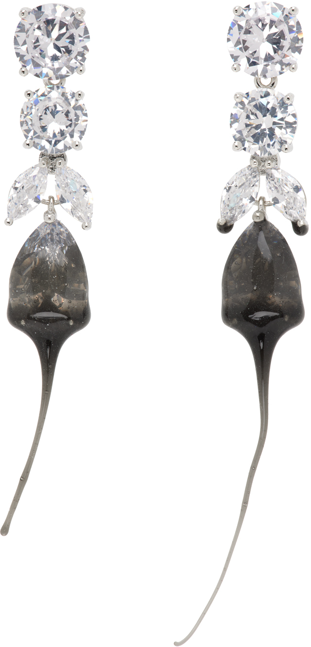 Ottolinger Silver & Black Diamond Tear Dip Earrings In Metallic