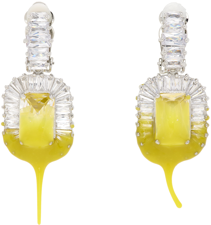 Silver & Yellow Diamond Dip Clip Earrings
