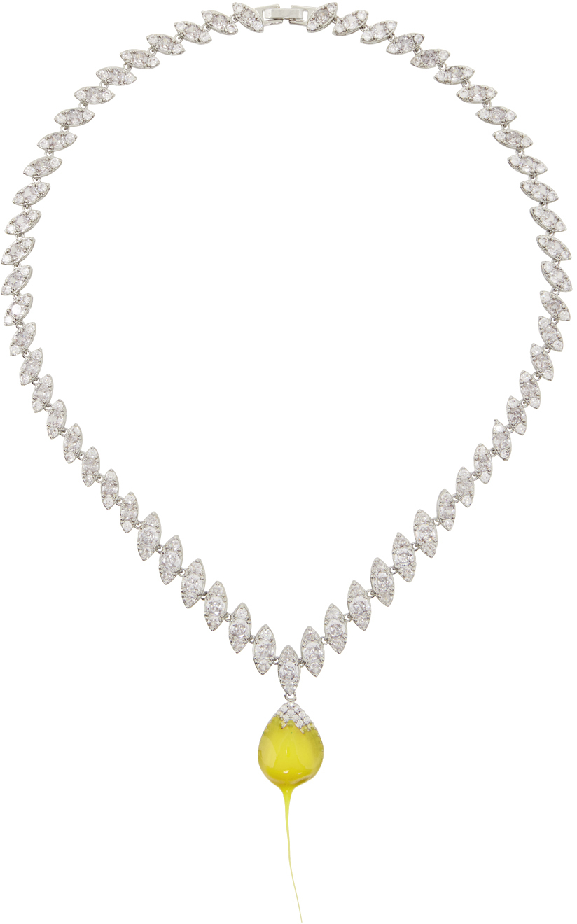 Shop Ottolinger Ssense Exclusive Silver & Yellow Diamond Dip Necklace In Yellow Yellow