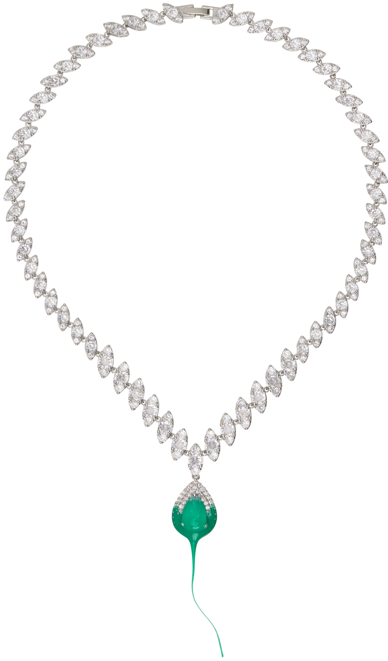 Ottolinger Silver Diamond Dip Necklace In Green