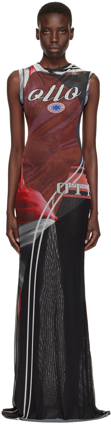 Shop Ottolinger Red Printed Maxi Dress In Soccer Print