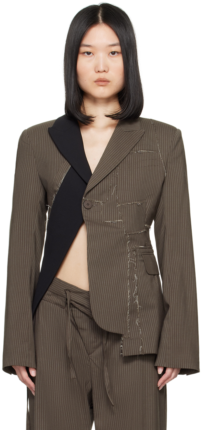 Shop Ottolinger Black & Brown Deconstructed Blazer In Brown Pinstripe