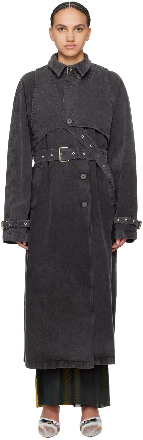 Shop Ottolinger Black Belted Trench Coat In Black Wash