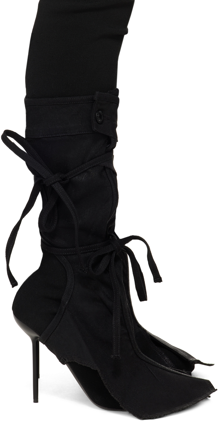Ottolinger Black Self-tie Denim Leg Wraps In Black/black Paint