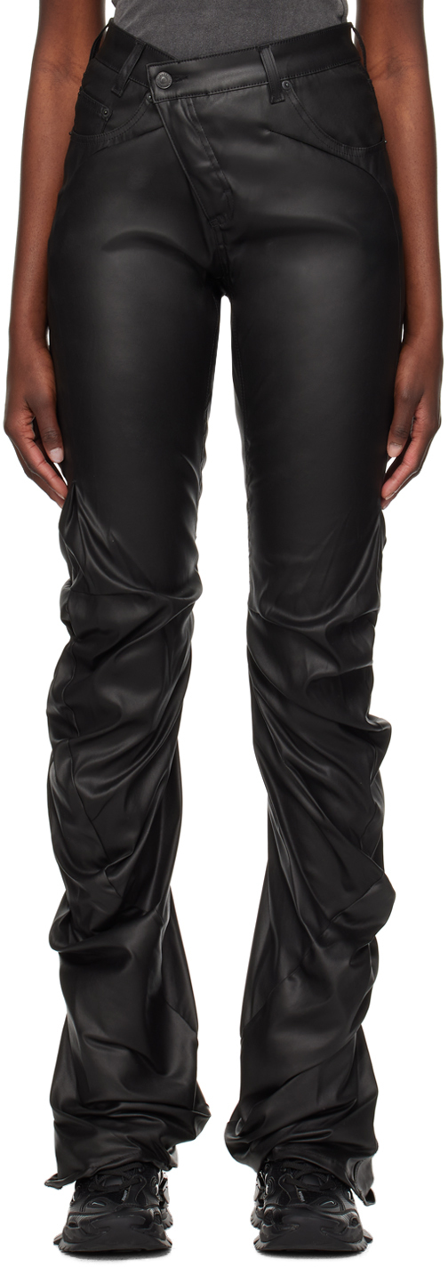 Wholesale Cool Women Black Solid Imitation Leather Long Pant DPO120222BA