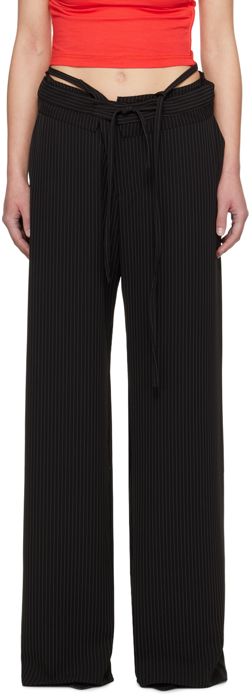 Ottolinger Black Double Fold Trousers In Black Pinstripe