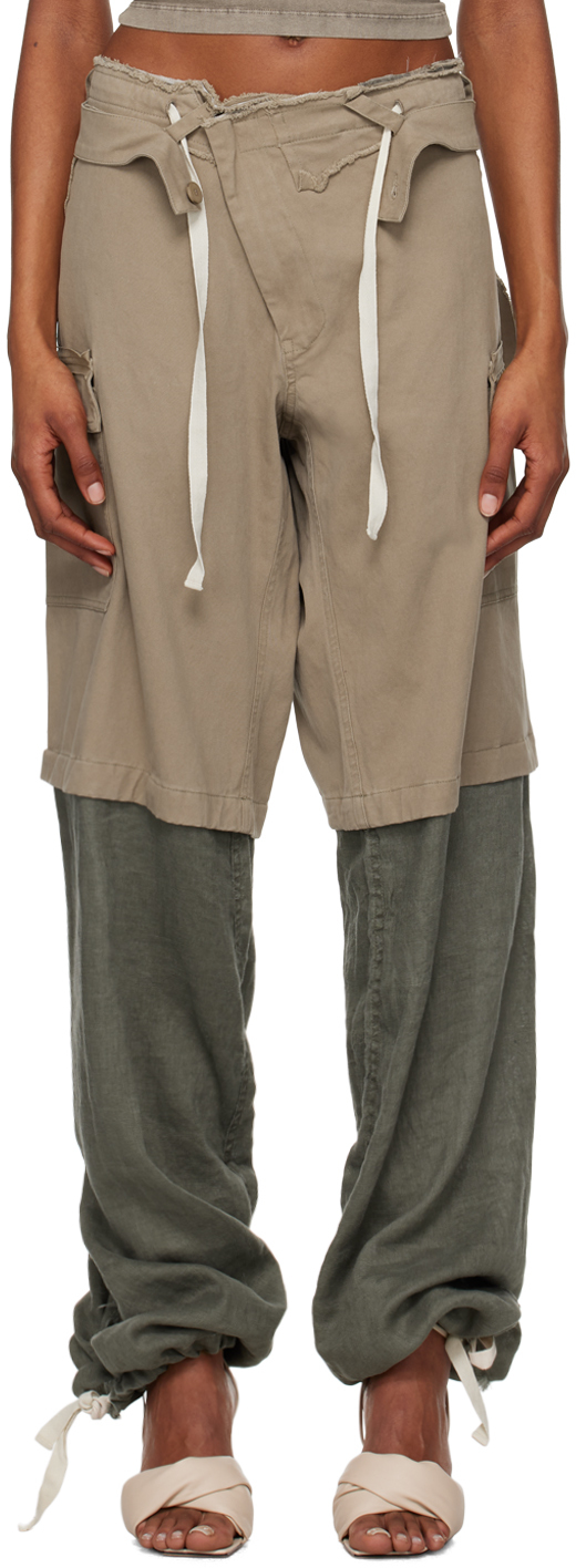 Gray & Khaki Baggy Cargo Pants