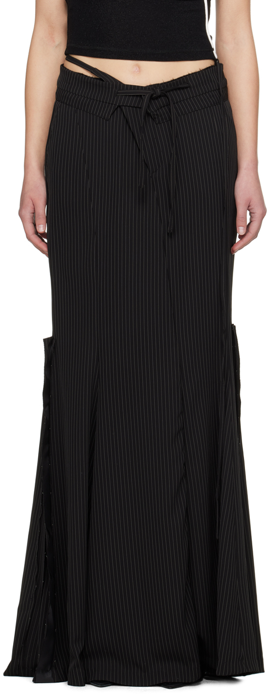 Ottolinger Black Mermaid Maxi Skirt In Black Pinstripe