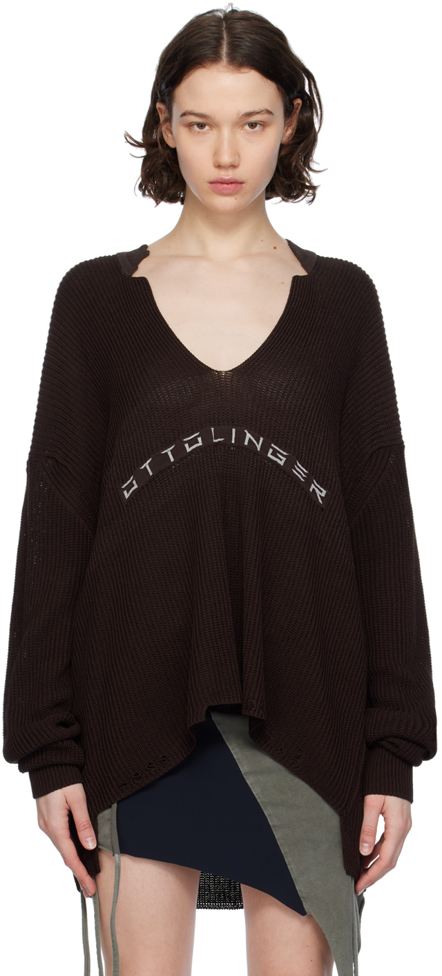 Brown Open Collar Sweater
