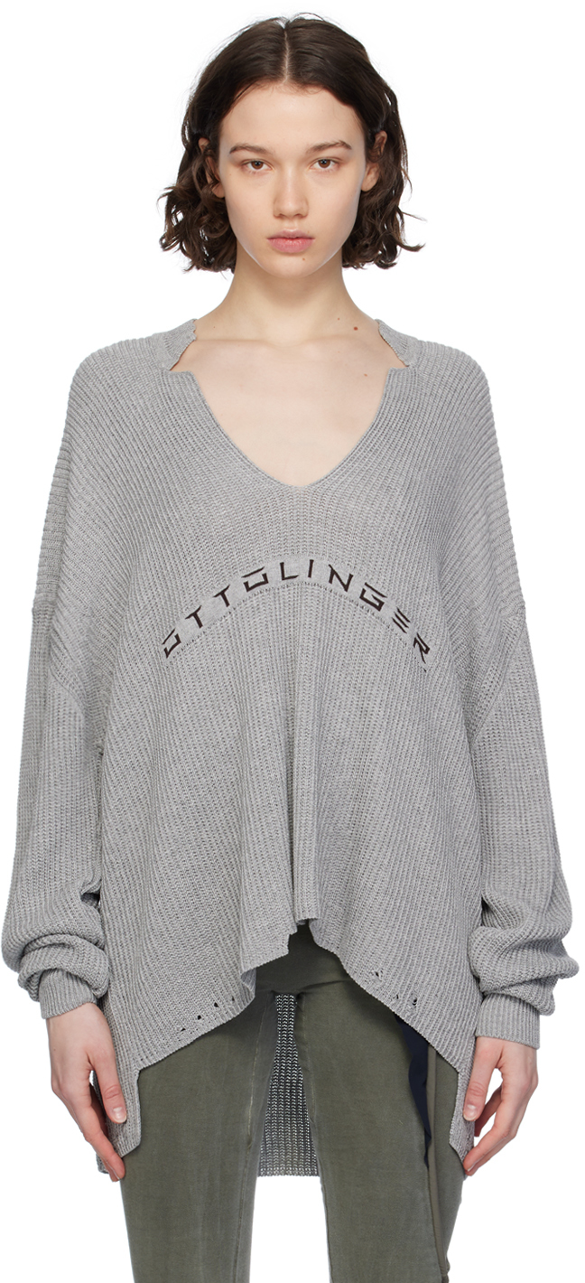 Ottolinger Gray Open Collar Sweater In Grey Melange