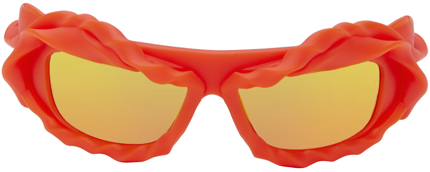 Shop Ottolinger Ssense Exclusive Red Twisted Sunglasses In Orange/yellow Lens