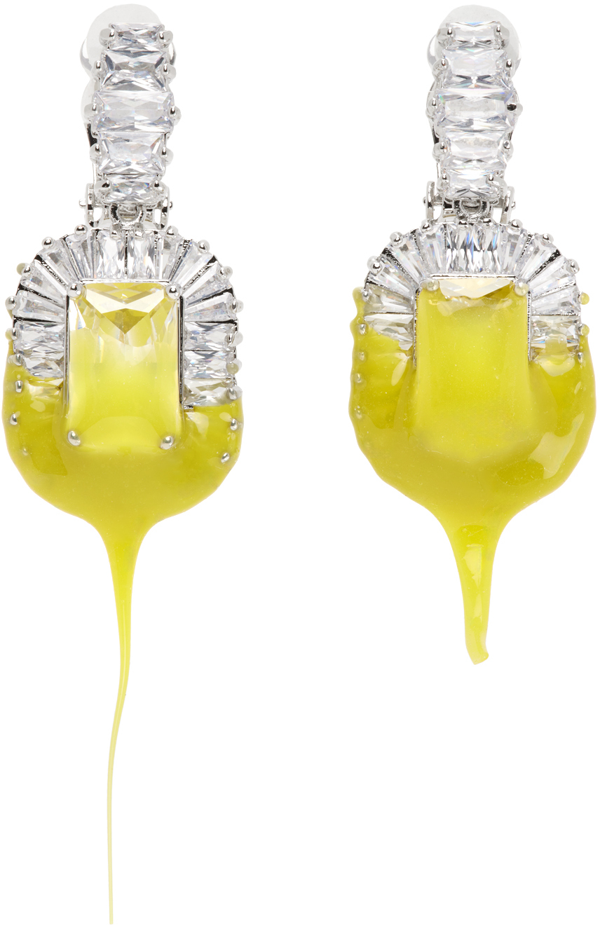 Ottolinger Silver & Yellow Diamond Dip Clip Earrings In Mustard