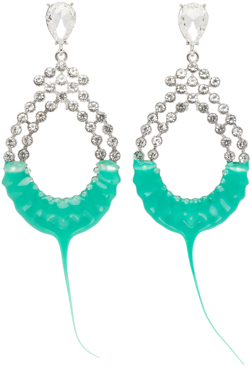 Silver & Green Diamond Loop Earrings