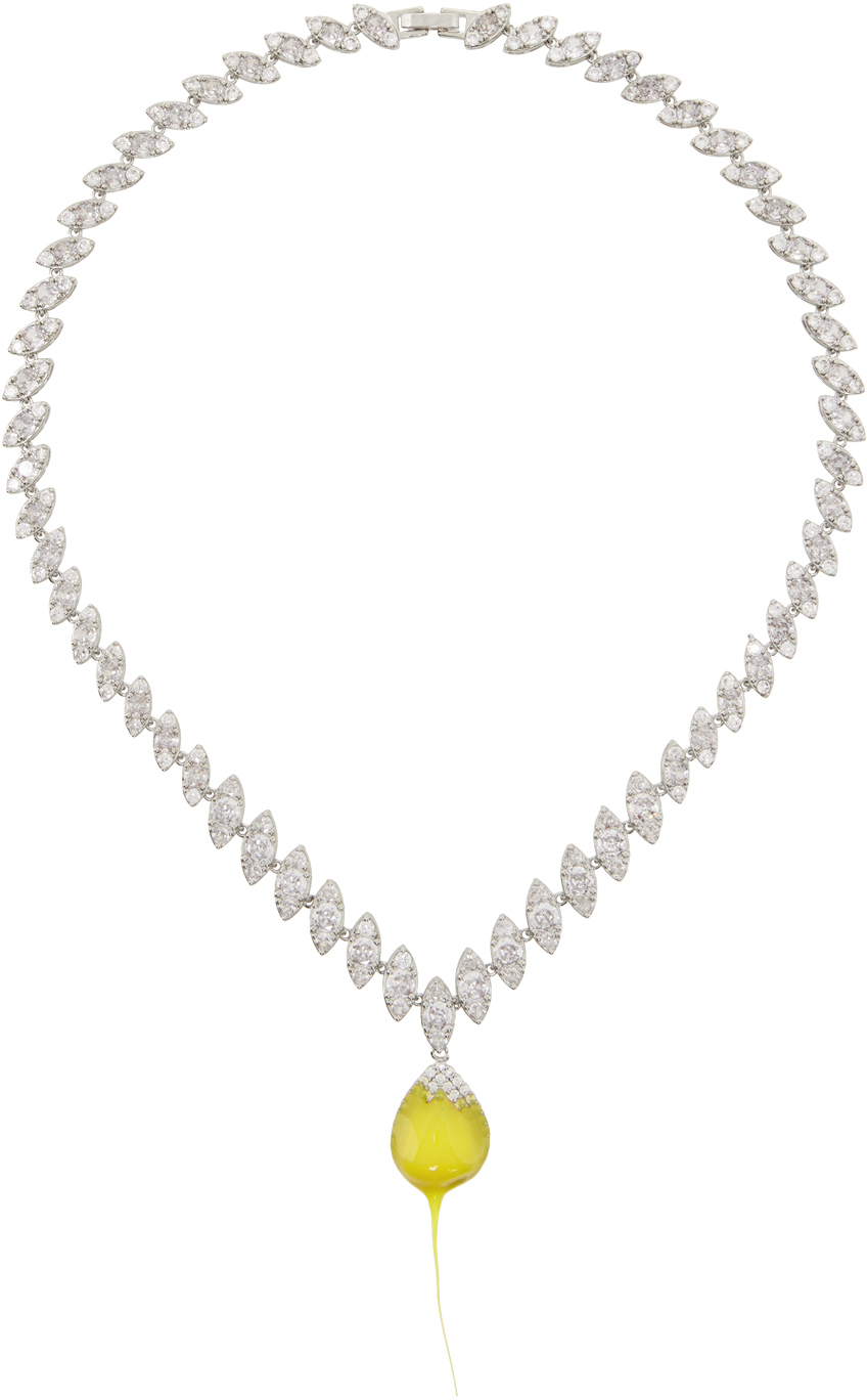 Shop Ottolinger Ssense Exclusive Silver & Yellow Diamond Dip Necklace In Yellow Yellow