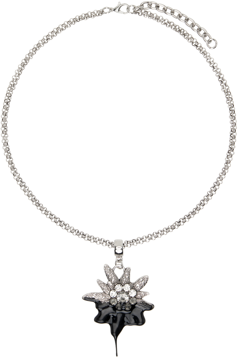 Shop Ottolinger Silver Dipped Edelweiss Necklace In Black