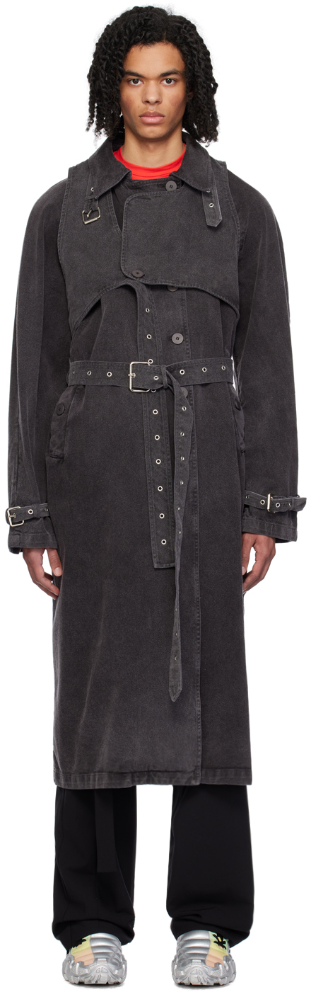 Black Belted Denim Trench Coat