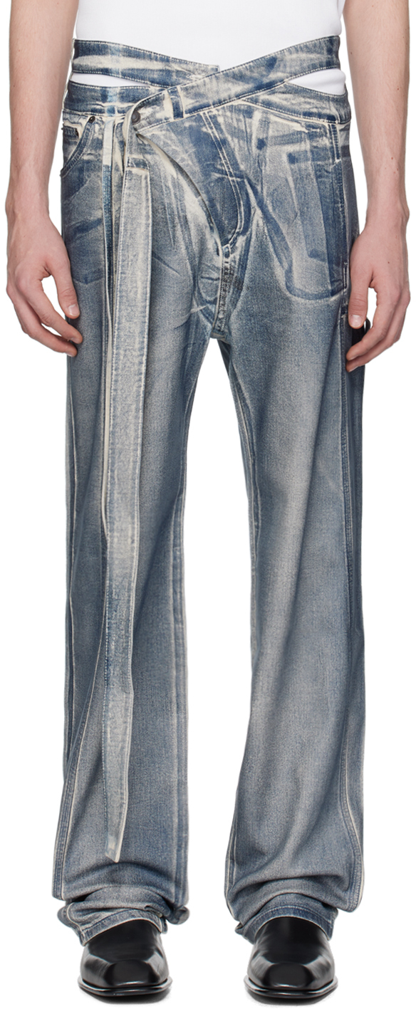 Ottolinger: SSENSE Exclusive Blue Signature Wrap Jeans | SSENSE