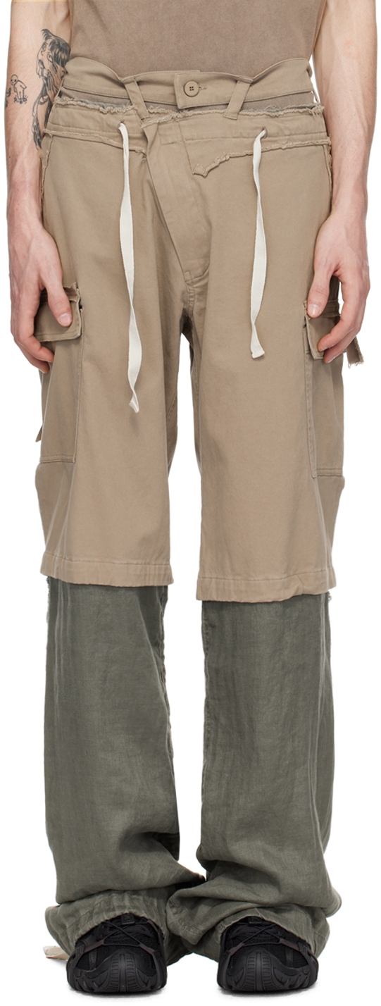 Shop Ottolinger Gray & Khaki Baggy Cargo Pants In Olive Grey
