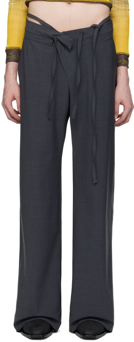 SSENSE Exclusive Gray Double Fold Trousers