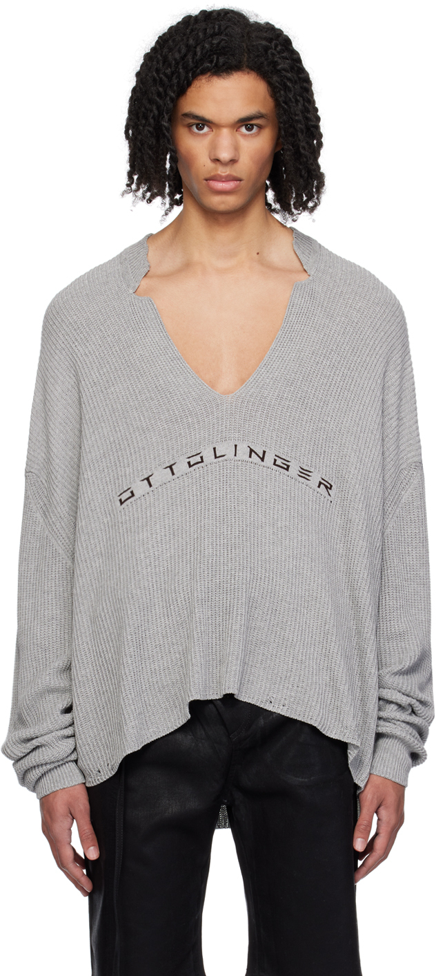 Ottolinger Gray V-neck Sweater In Grey Melange