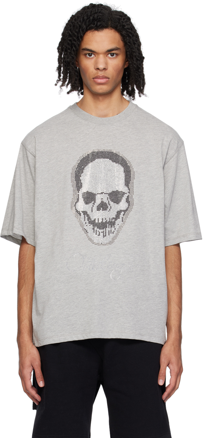 Ottolinger Grey Crystal-cut T-shirt In Heather Grey