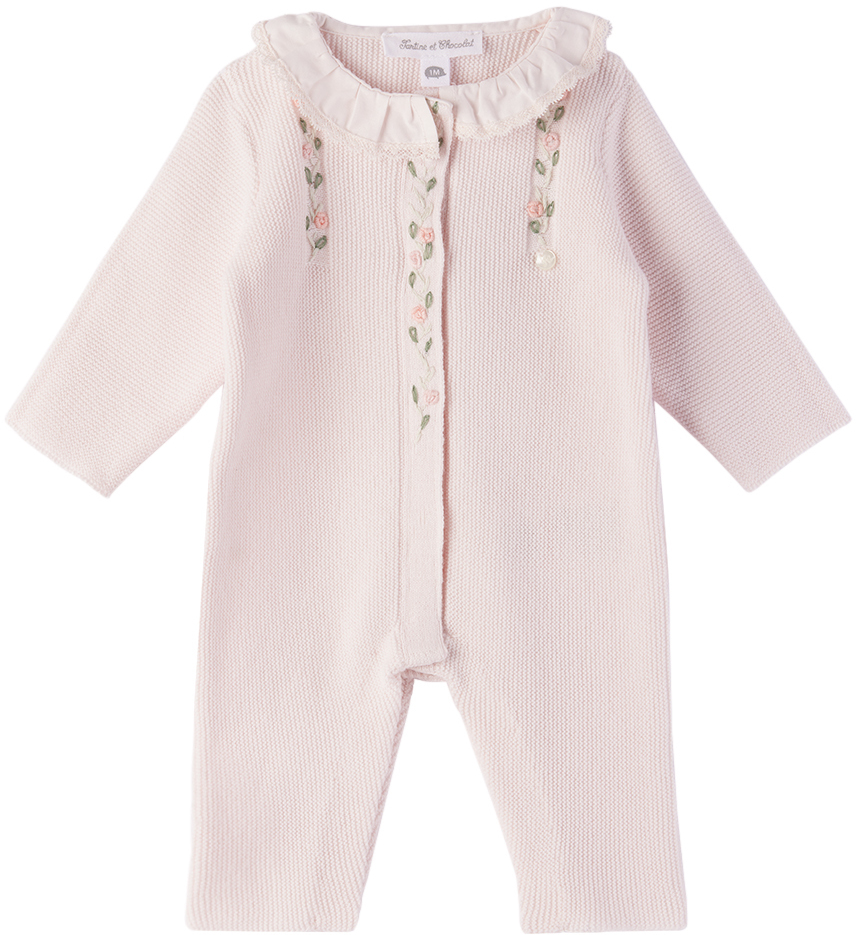 Tartine Et Chocolat Baby Pink Embroidered Jumpsuit In Rose Pale