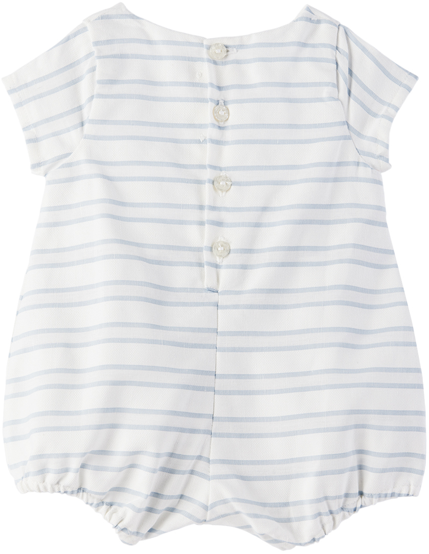 Tartine Et Chocolat Baby Blue & White Striped Romper In Blanc
