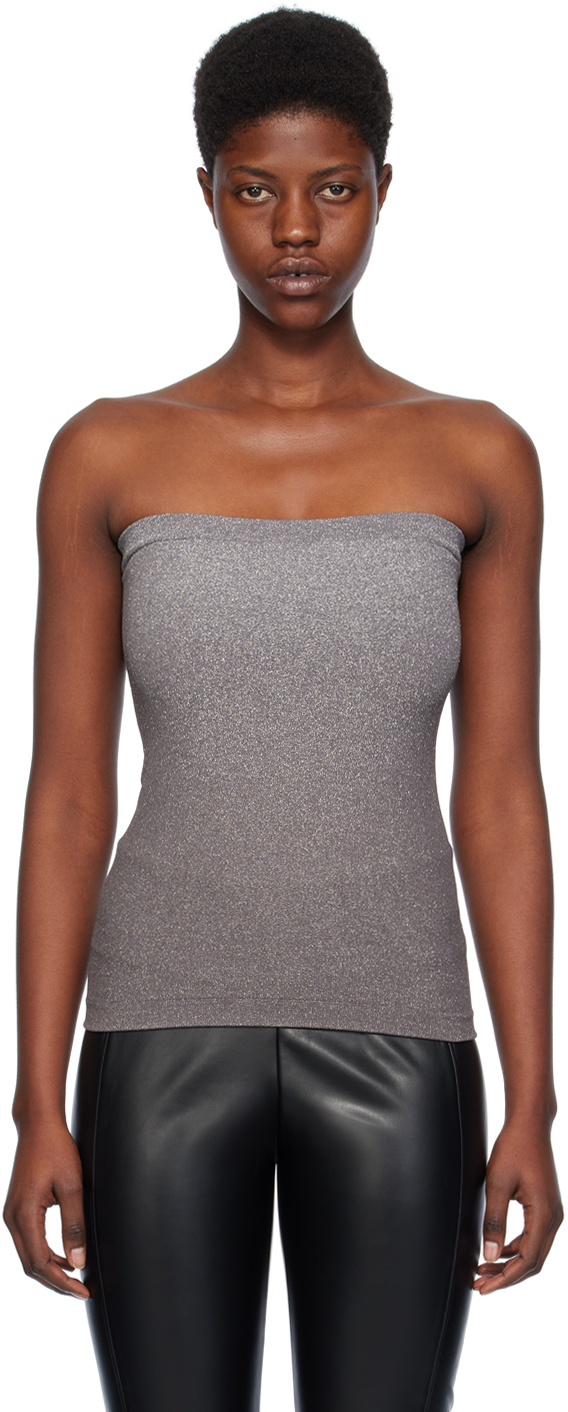 Shop Wolford Silver Fading Shine Tube Top In 9991 Titanium
