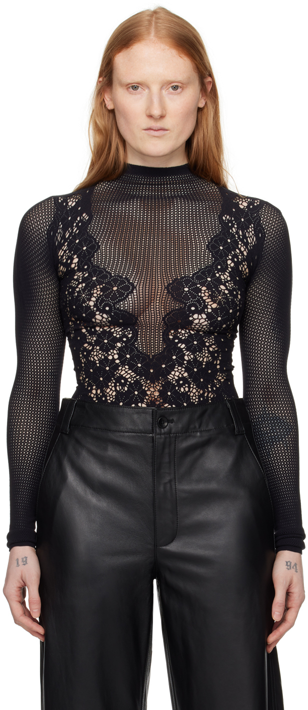 Wolford Maia Contrasting-panels Stretch-woven Bodysuit in Black