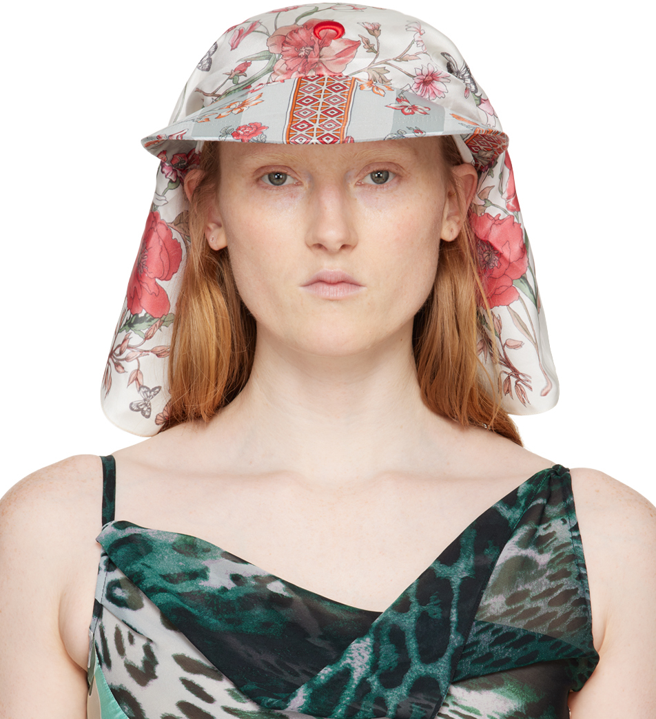 Shop Marine Serre White & Pink Regenerated Silk Scarves Veiled Cap In Mu00 Multicolor