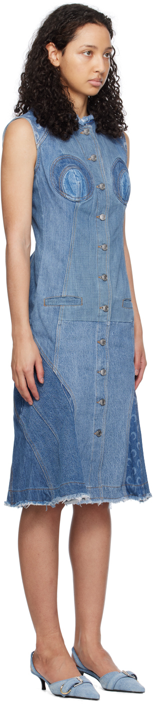 Marine Serre Regenerated Denim Midi Dress In Bl90 Navy