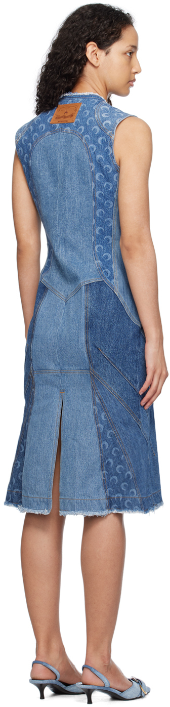Marine Serre Regenerated Denim Midi Dress In Bl90 Navy